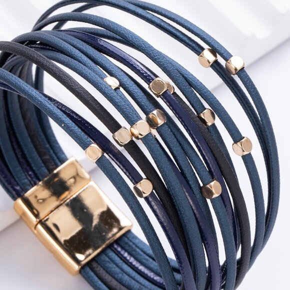 Beaded Leather Wrap Bracelet Faux Leather Multi Strand Boho Cuff Jewelry - Picture 5 of 6